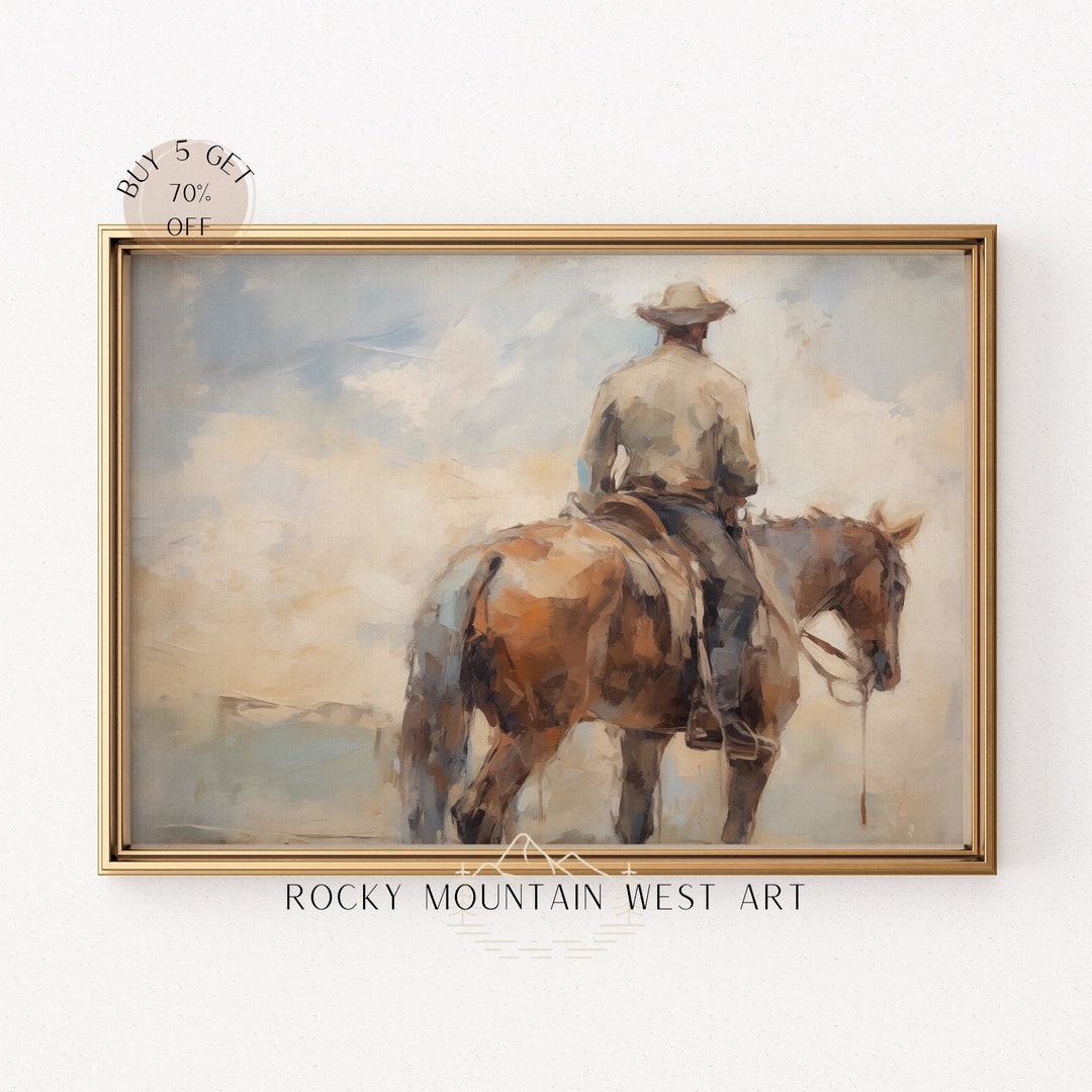 Rustic Farmhouse Wall Art Western Cowboy Painting Modern Western Art