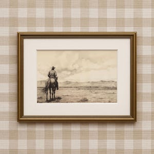 Vintage Western Country Home Decor Wild West Landscape Art Print Western Ranch Wall Decor Neutral Horse Wall Art Cowboy Wall Art