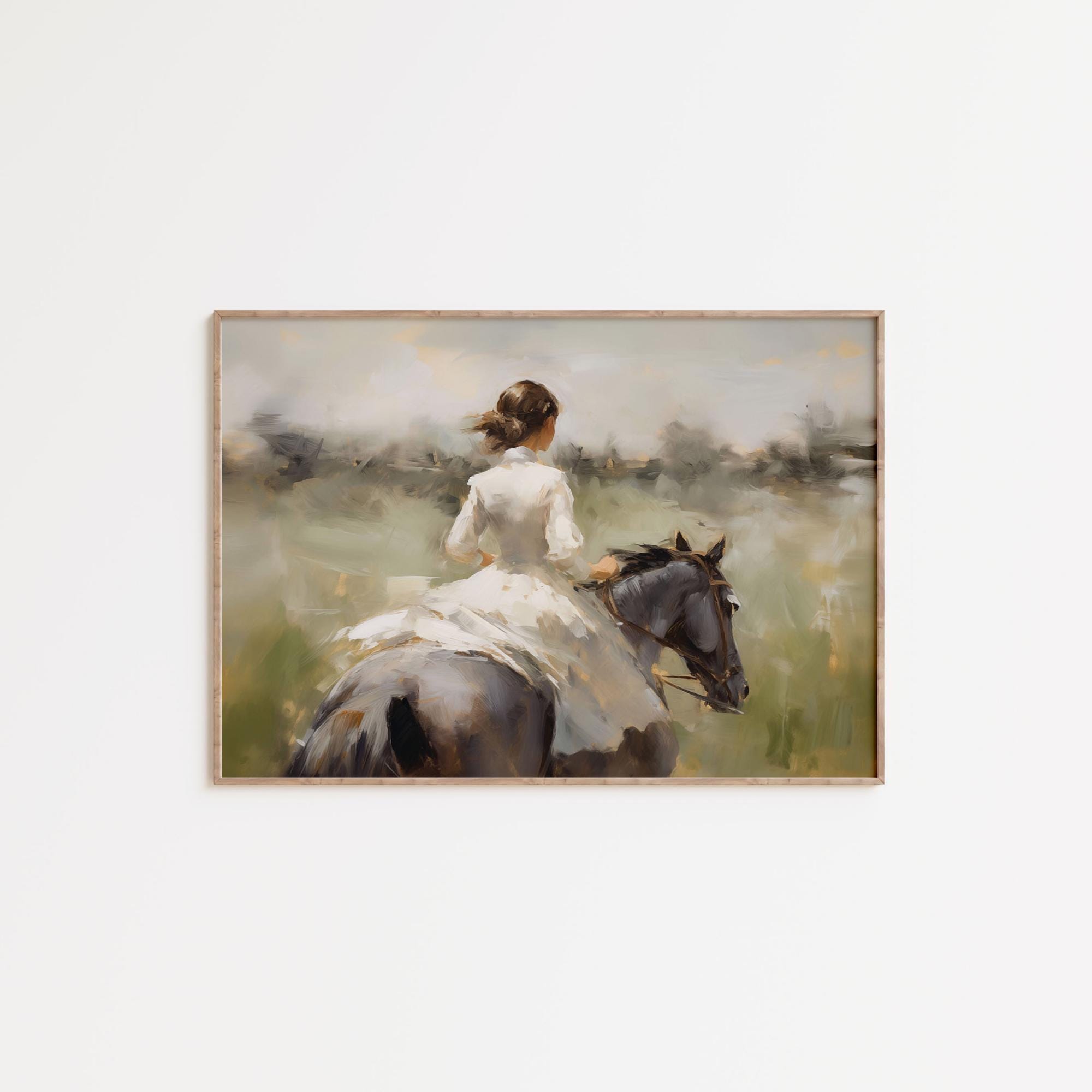 Antique Victorian Woman Painting | Horse Wall Art | Vintage Horse Print ...
