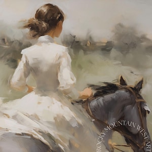Antique Victorian Woman Painting | Horse Wall Art | Vintage Horse Print ...