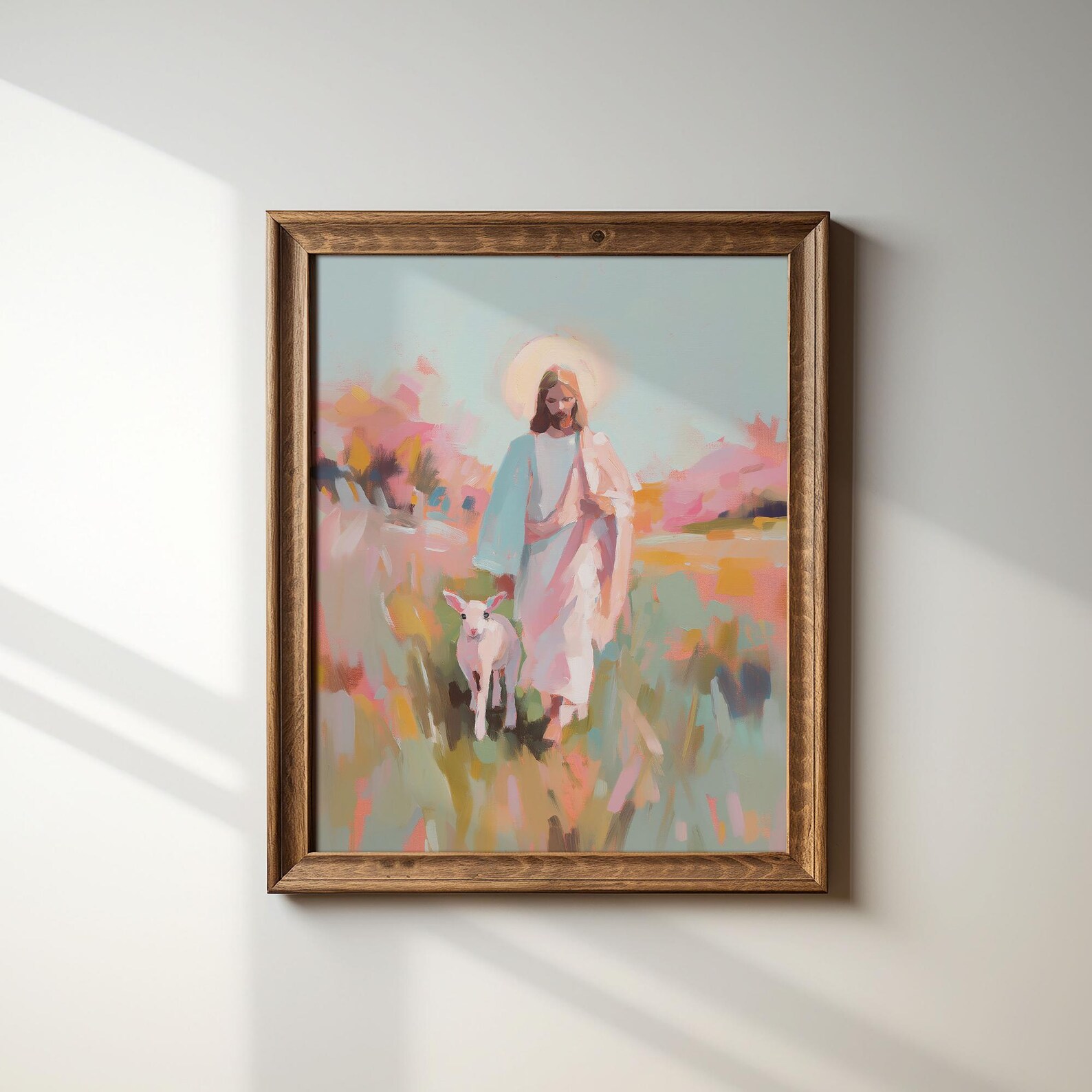 Jesus and Lamb Wall Art Pastel Christian Print Gift for Catholic Girly ...