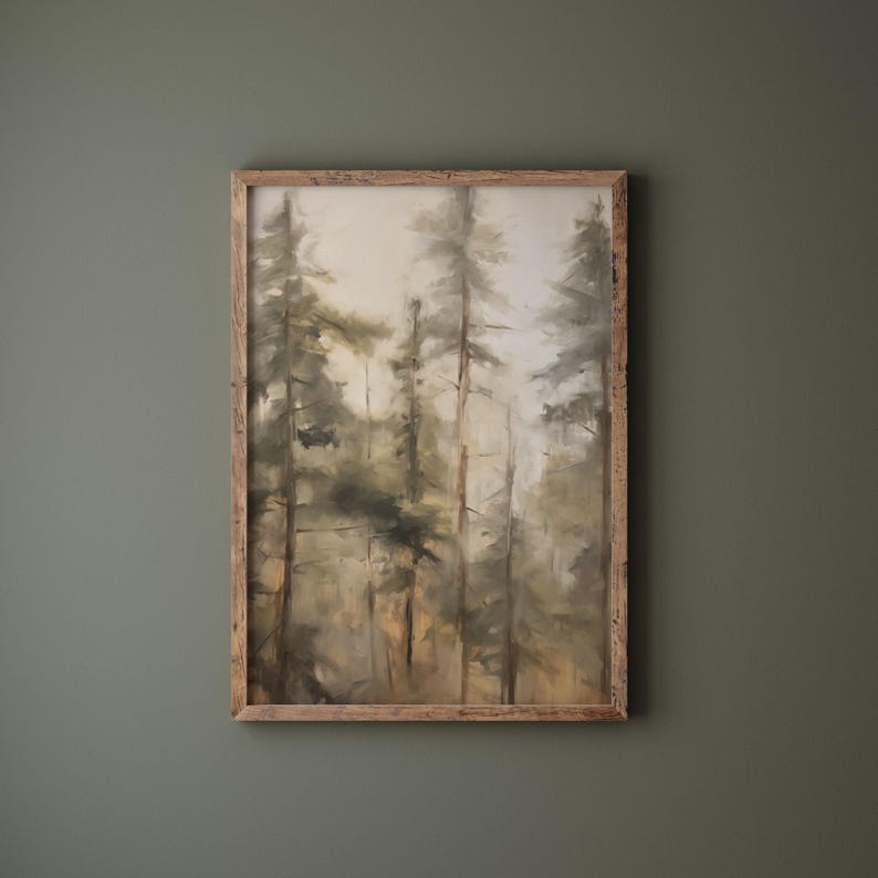 Vintage Pine Tree Wall Art | Rustic Pine Forest Painting | Sage Green Wall Art | Moody Wall Art | Woodland Nursery Wall Art | DOWNLOAD image 5