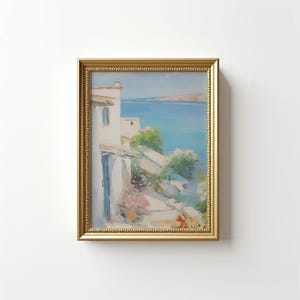 Vintage Mediterranean Wall Art | Mediterranean Coastal Painting | Colorful Coastal Wall Art | Aesthetic Room Decor | Digital Download