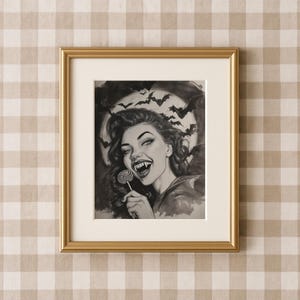 Goth Vampire Girl Wall Art Halloween Spooky Gothic Art Print Bats Wall Print Creepy Cute Art Spooky Halloween Decor Gothic Wall Art