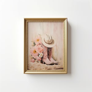 Pink Cowgirl Boots And Hat Wall Art Cowgirl Boot Print Pink Western Girly Wall Art Coquette Room Decor College Dorm Decor Trendy Prints