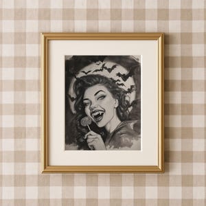 Goth Vampire Girl Wall Art Halloween Spooky Gothic Art Print Bats Wall Print Creepy Cute Art Spooky Halloween Decor Gothic Wall Art