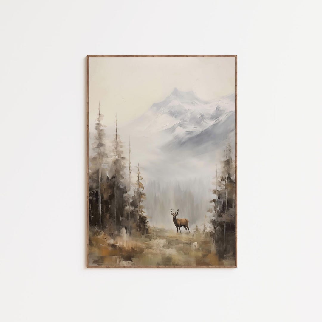 Vintage Deer Wall Art Deer Painting Rustic Deer Print Woodland Nursery ...