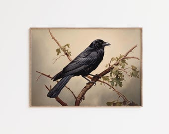 Crow Wall Art, Vintage Bird Print, Dark Academia Decor, Gothic Home Decor, Moody Nature Art, Framed Fine Art, Unique Gift