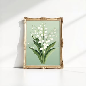Impression numérique minimaliste de muguet | fleur mai mois de naissance | Art mural botanique Art mural vert sauge | TÉLÉCHARGEMENT D'IMPRESSION DE FLEURS UNIQUES