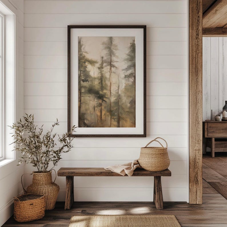 Vintage Pine Tree Wall Art | Rustic Pine Forest Painting | Sage Green Wall Art | Moody Wall Art | Woodland Nursery Wall Art | DOWNLOAD image 6
