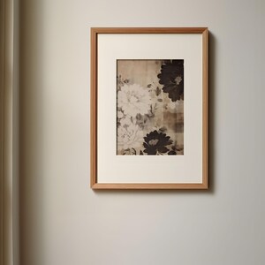 Vintage Floral Wall Art Print, Moody Botanical Decor, Antique Flower Illustration, Neutral Floral Textile Art, Digital Download image 9
