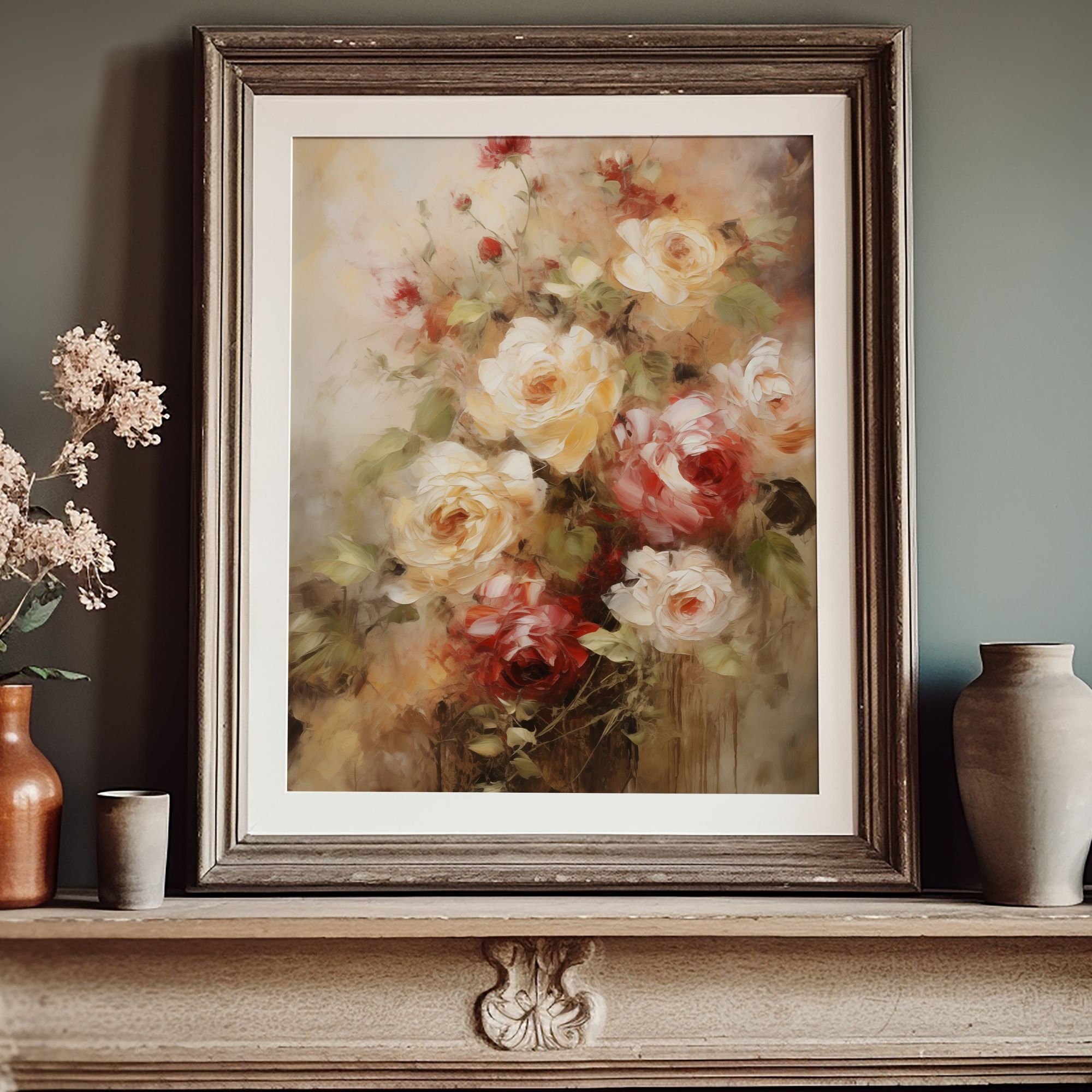 Vintage Rose Flower Print French Country Wall Decor Still Life Roses ...