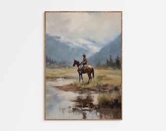 Rustic Western Print Western Room Decor Vintage Cowboy Oil Painting Western Cowboy Print Southwest Wall Art Western Wall Art PRINTABLE