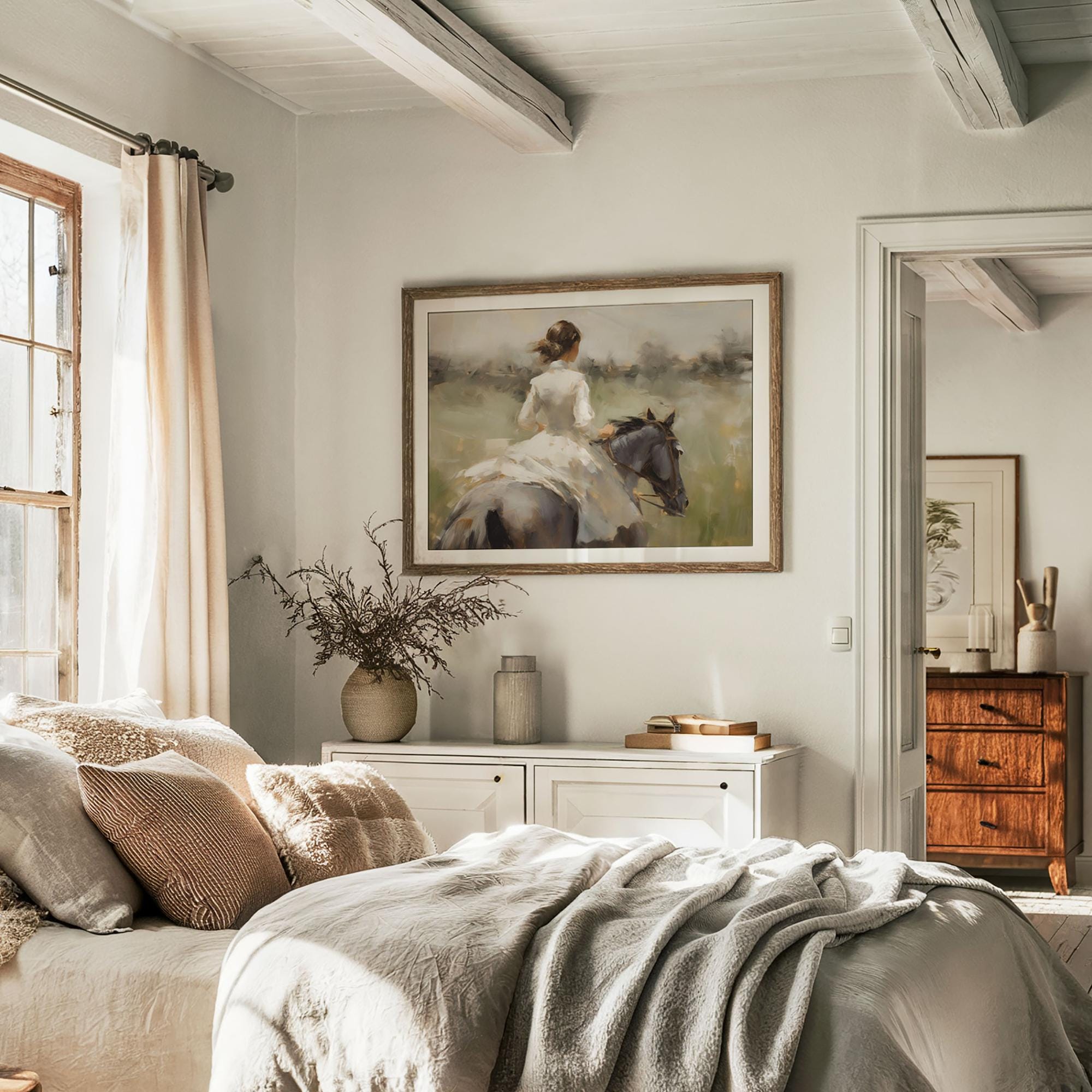 Antique Victorian Woman Painting | Horse Wall Art | Vintage Horse Print ...