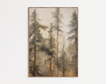 Vintage Pine Tree Wall Art | Rustic Pine Forest Painting | Sage Green Wall Art | Moody Wall Art | Woodland Nursery Wall Art | DOWNLOAD