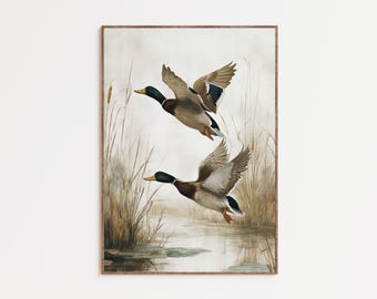 Mallard Duck Wall Art Printable, Vintage Duck Painting, Neutral Wildlife Decor, Rustic Cabin Wall Art, Lake House Decor, Digital Download