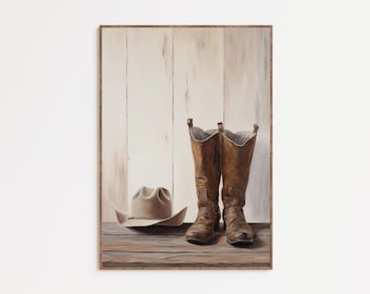 Cowboy Boots Wall Art, Cowboy Hat Western Decor, Rustic Ranch Wall Decor, Western Cowboy Art Print, Country Western Home Decor