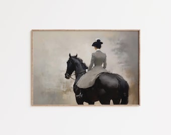 Victorian Woman on Horse Print, Antique Farmhouse Wall Art