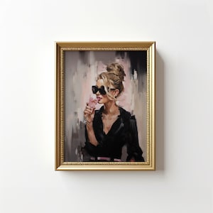 Moody Woman And Wine Wall Art, Girly Wall Art, Bar Cart Decor, College Wall Art, Female Decor Wall Art, Preppy Wall Art, Trendy Wall Art