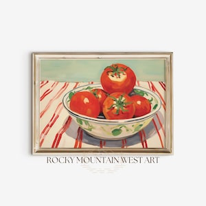 Arte de pared vintage con tomates, impresión artística de comida italiana, decoración campestre francesa, decoración cottagecore, arte de pared mediterráneo, arte de pared de cocina retro