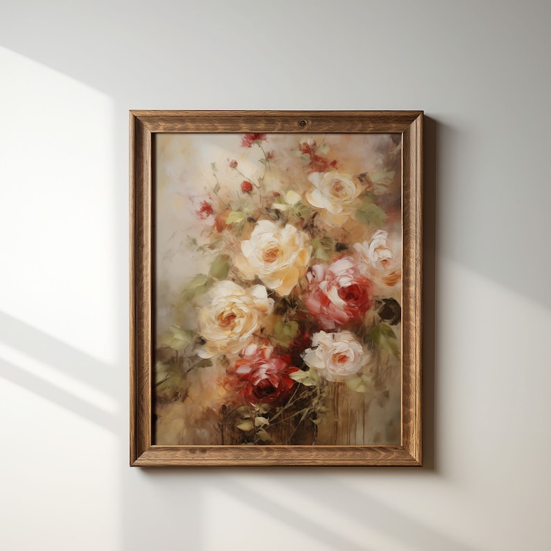 Vintage Rose Flower Print French Country Wall Decor Still Life Roses ...
