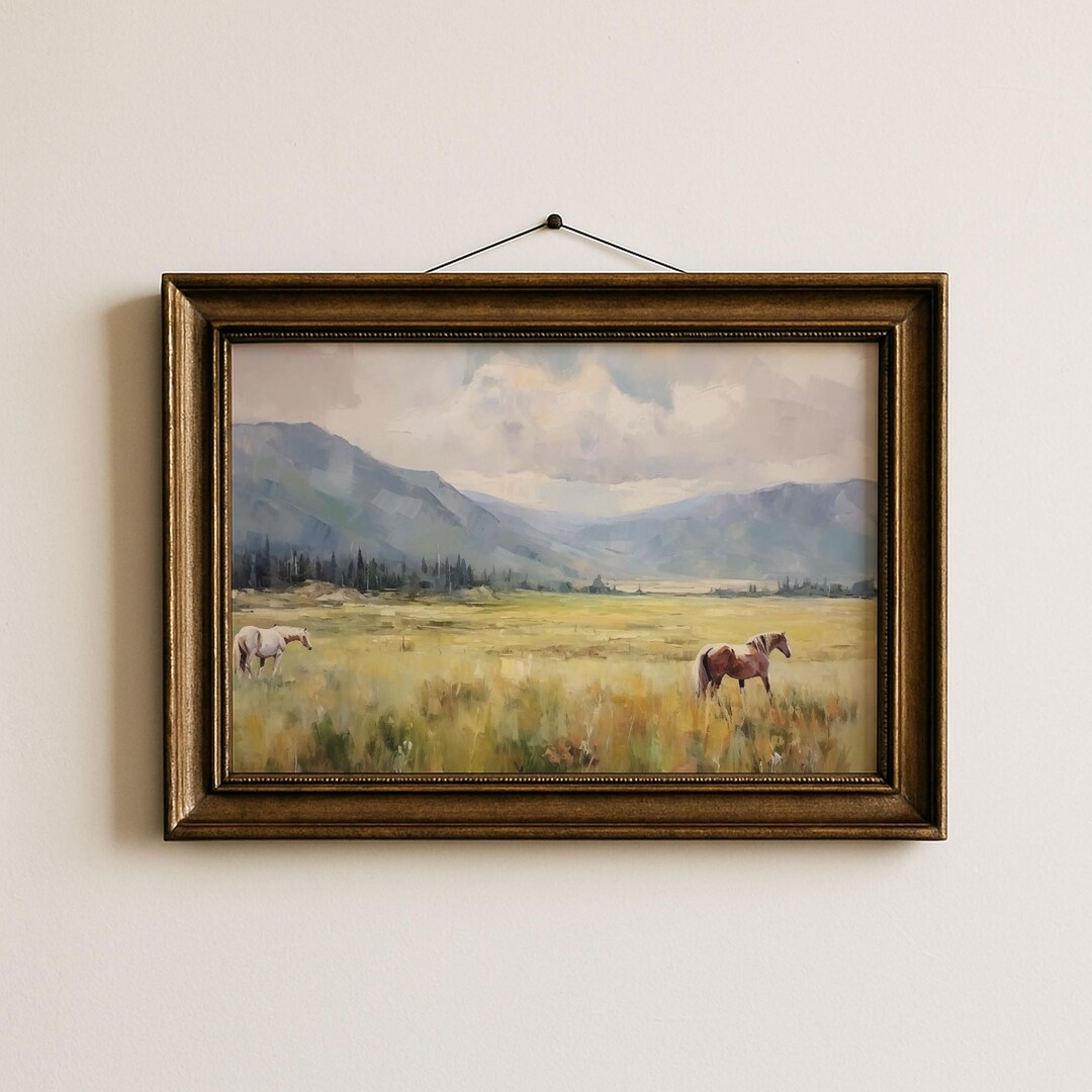 Rustic Landscape Wild Horses in Field Wall Art Large Modern Western ...