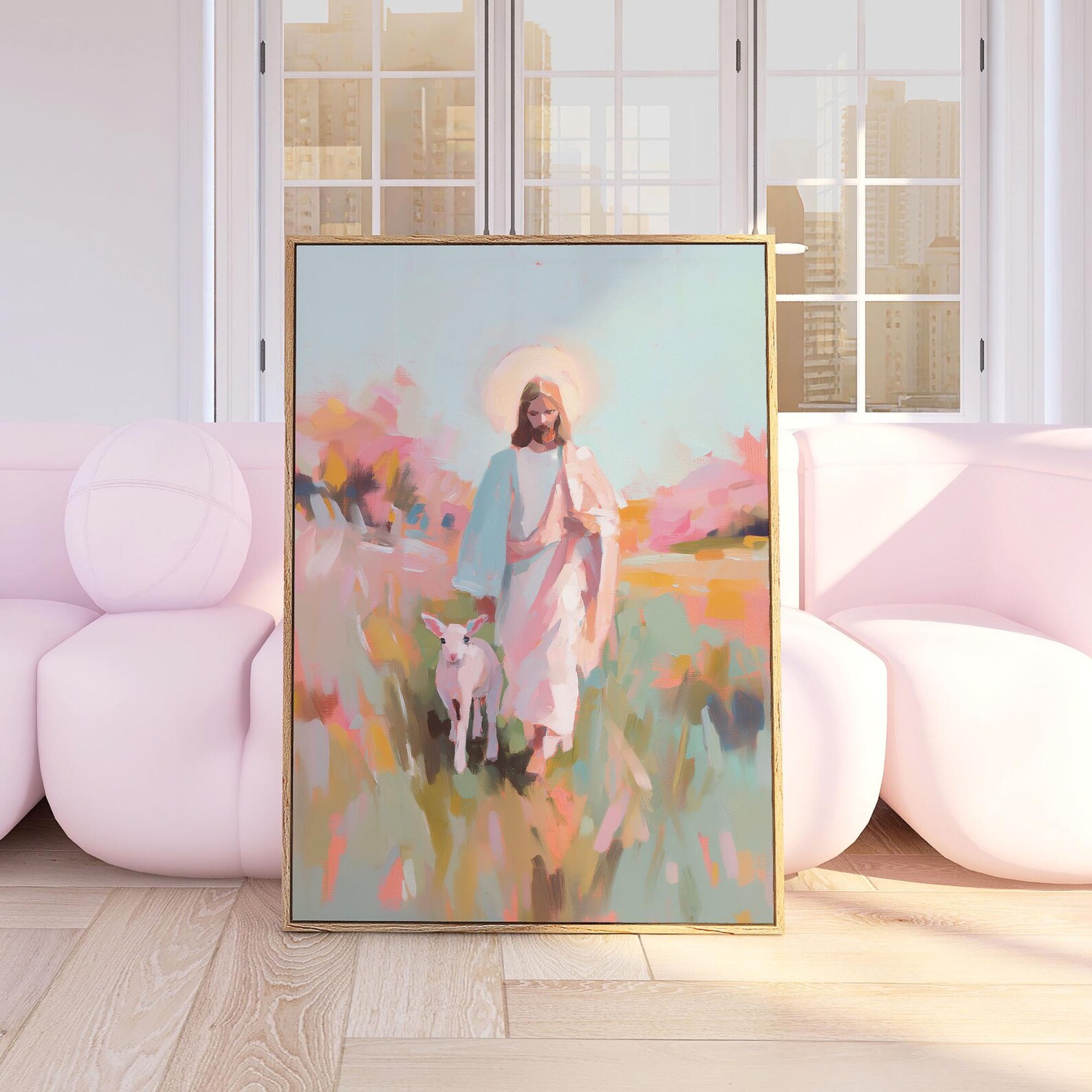 Jesus and Lamb Wall Art Pastel Christian Print Gift for Catholic Girly ...
