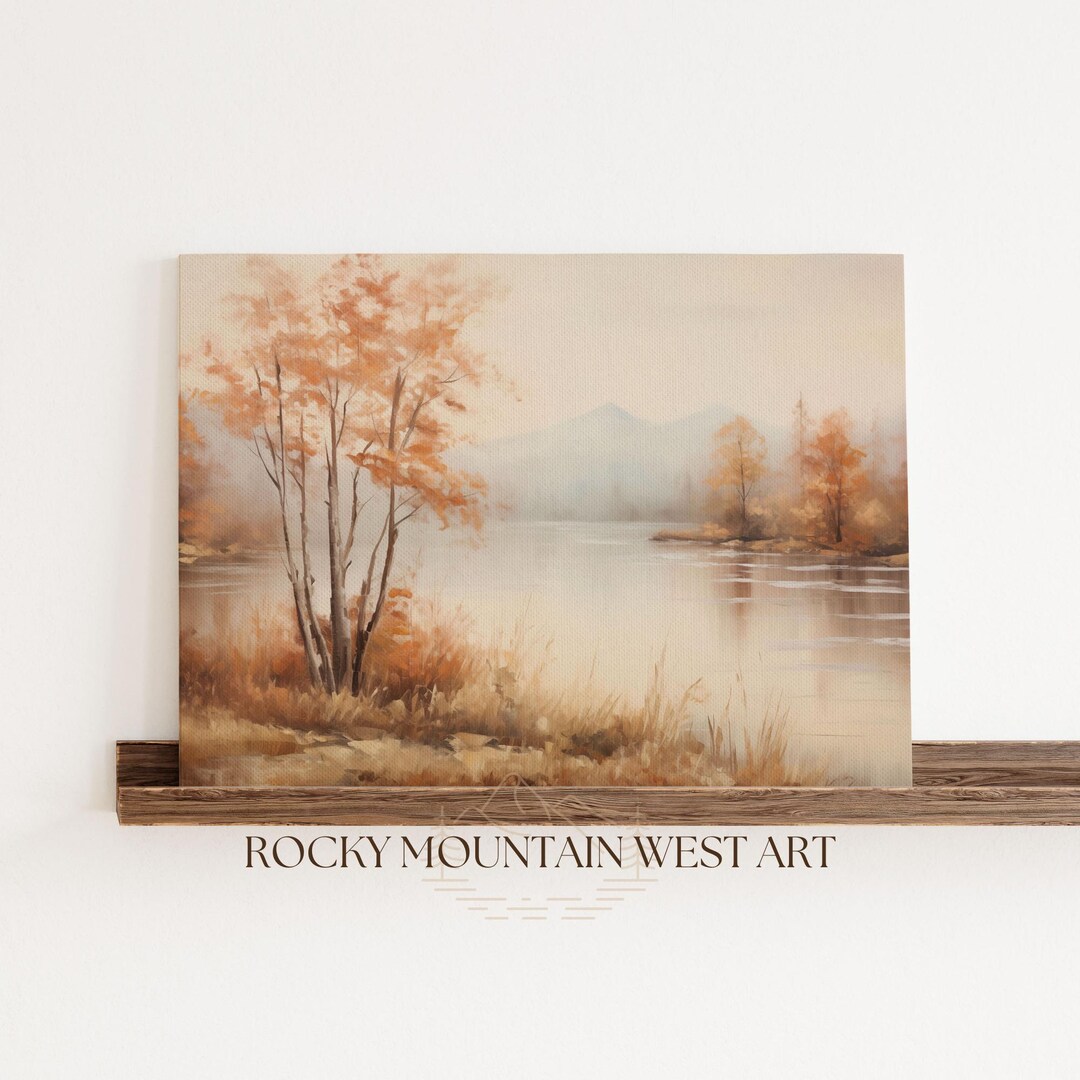 Vintage Autumn Lake Wall Art Rustic Fall Lake Landscape Print Farmhouse ...