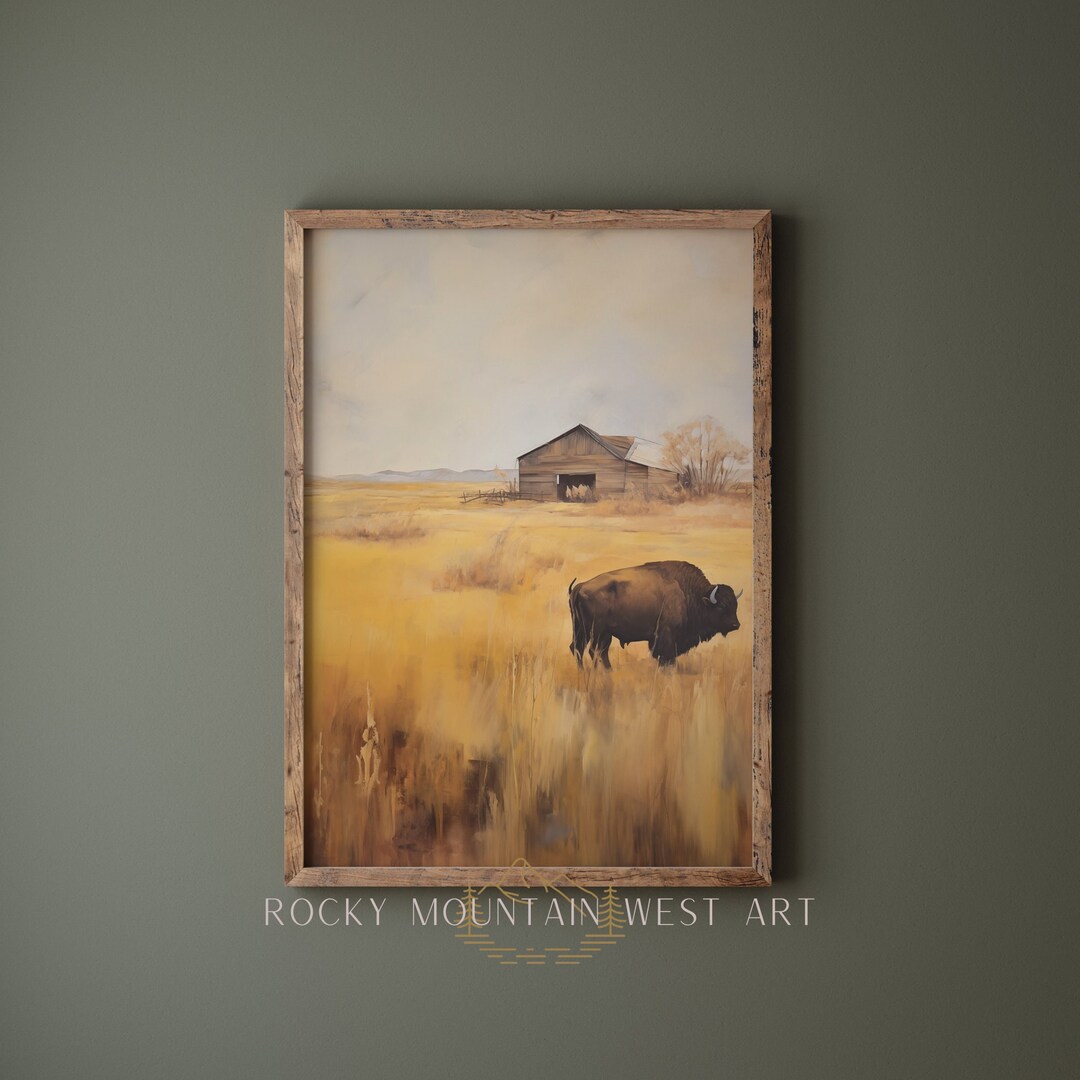 Vintage Rustic Bison Wall Art | Southwestern Decor | Rustic Bison Print ...
