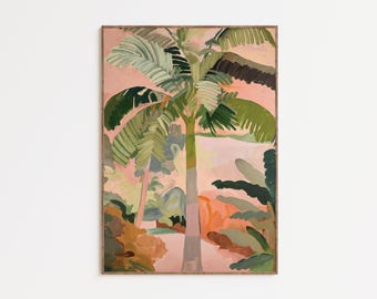 Palm Tree Wall Art Print, Warm Terracotta Coastal Artwork, Boho Tropical Home Decor, Framed or Unframed Art Print