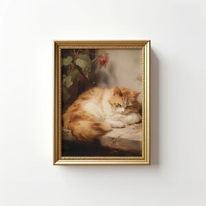 Antike Katze Ölgemälde | Vintage Kunstdruck | Vintage Katzen Wandkunst | Haustier Katze Portrait | Moody Feline Wandkunst | Herunterladen