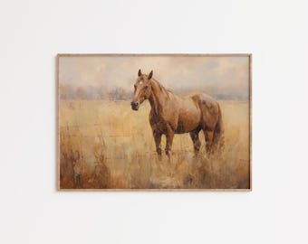 Vintage Horse Painting Print, Rustic Equine Wall Art, Western Country Horse Decor, Horse Lover Gift, Digital Download