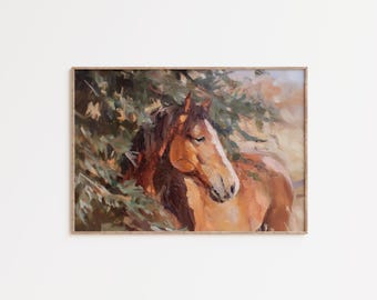 Quadro da parete raffigurante un cavallo baio, dipinto di un cavallo equestre, arredamento rustico da ranch, regalo per gli amanti dei cavalli, opera d'arte raffigurante un cavallo in stile western