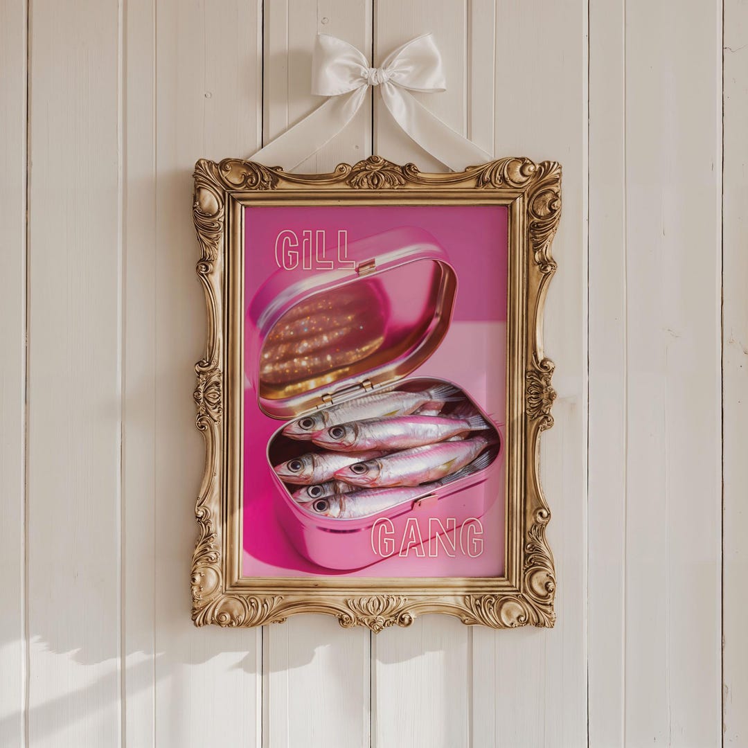 Retro Pink Sardines Tin Print | Hot Pink Girly Sardine Wall Art | Pink ...