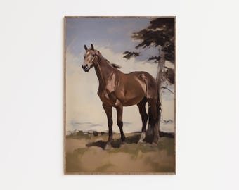 Horse Portrait Wall Art, Equestrian Horse Painting, Rustic Ranch Decor, Western Horse Artwork, Country Home Decor