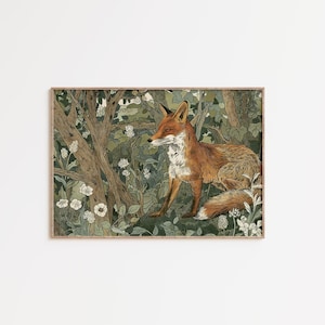 Impresión de zorro de William Morris / Arte de William Morris / Arte mural verde salvia / Decoración rústica / Impresión textil vintage / Descarga digital