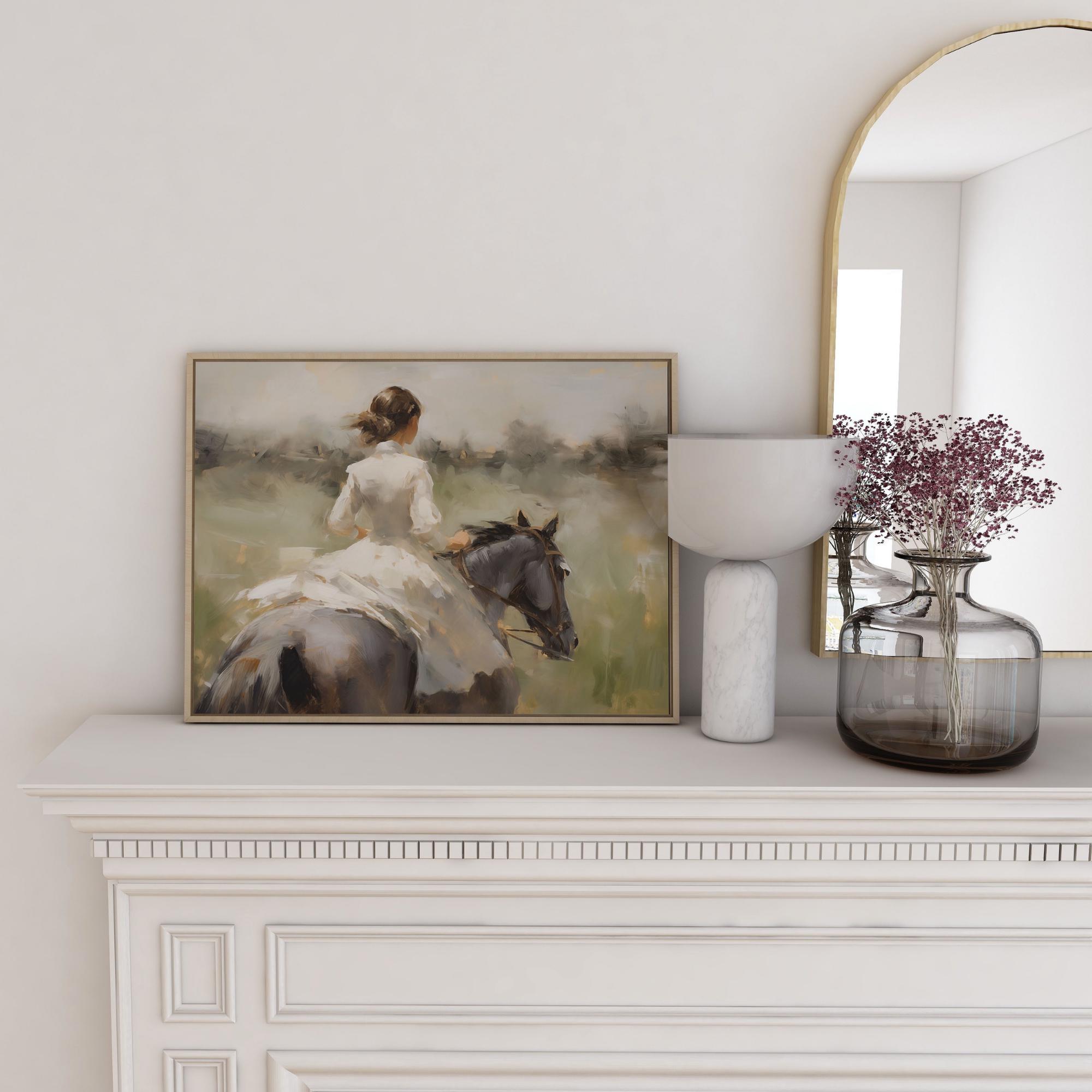 Antique Victorian Woman Painting | Horse Wall Art | Vintage Horse Print ...