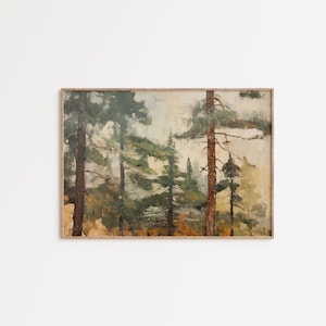 Rustikaler Kiefernwald Malerei Kiefer Baum Print Wald Kinderzimmer Wandkunst Cabin Wall Decor Rustikales Wohndekor Stimmungsvolle Wandkunst Printable