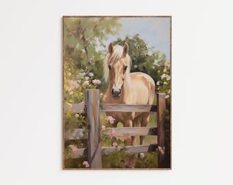 Horse Nursery Wall Art, Vintage Pony Baby Room Decor, Storybook Animal Nursery Print, Neutral Farm Nursery Decor, Heirloom Nursery Art