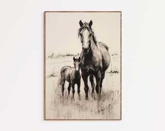 Vintage Horse Sketch Print Western Wall Art Vintage Horse Poster Western Room Decor Rustic Home Decor Neutral Horse Wall Art Equestrian Gift
