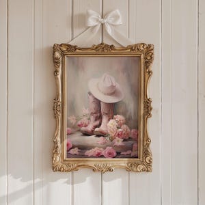 Pink Cowgirl Boots And Hat Wall Art Cowgirl Boot Print Pink Western Girly Wall Art Coquette Room Decor College Dorm Decor Trendy Prints