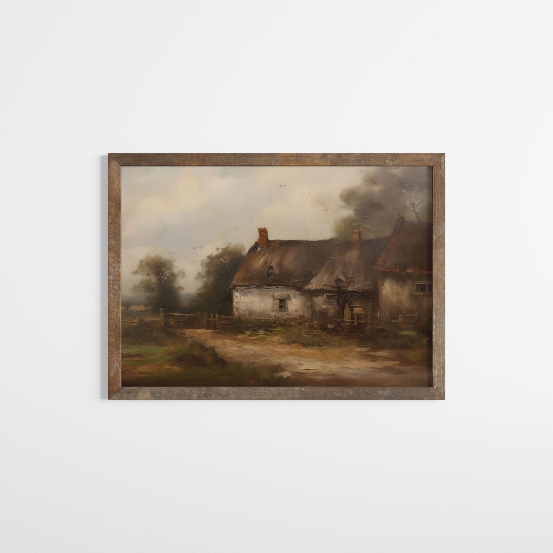 Vintage Moody Cottage Wall Art Rustic Countryside Painting Timeless ...