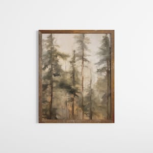 Vintage Pine Tree Wall Art Rustic Pine Forest Painting Nature Wall Art Moody Wall Art Woodland Nursery Wall Art Sage Green Wall Art