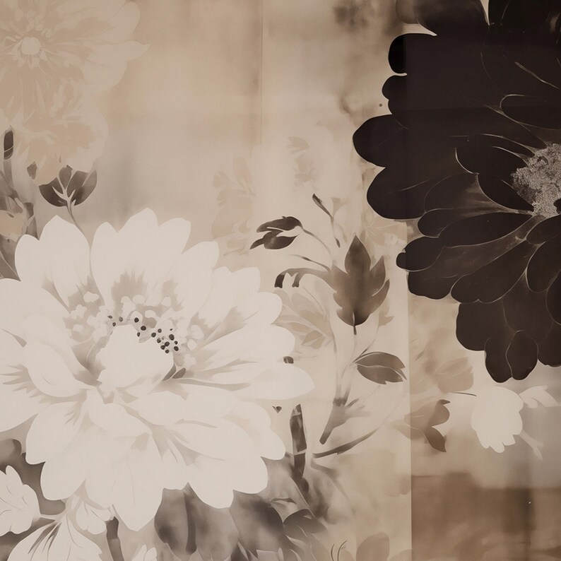Vintage Floral Wall Art Print, Moody Botanical Decor, Antique Flower Illustration, Neutral Floral Textile Art, Digital Download image 2