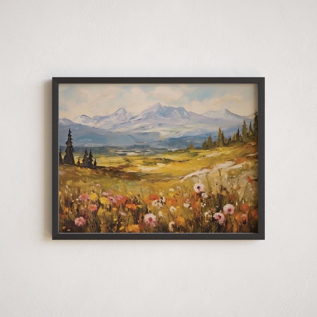 Rustic Mountain Landscape Painting | Moody Autumn Wall Art - Etsy