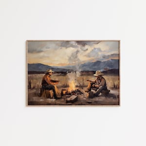 Cowboy Campfire Painting | Rustic Western Wall Art (Digital Download)