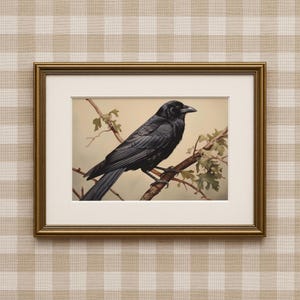 Vintage Crow Painting Raven Crow Wall Art Dark Academia Art Halloween Home Decor Gothic Wall Art Witchy Room Decor Bird Wall Art