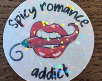 Sticker pour livre en vinyle scintillant Spicy Romance Addict | Lecteur de charbon | Cadeau pour lecteur | Sticker livresques | Lecteur de livres | Sticker Kindle