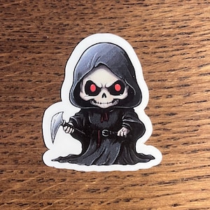 Small Death Grim Reaper Cartoon Vinyl Book Sticker| Smut Reader | Gift for Reader | Bookish Sticker | Book Reader | Kindle Sticker