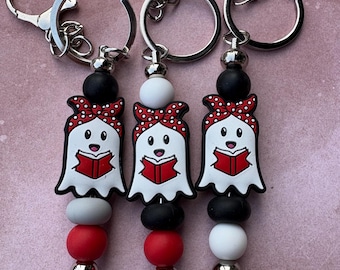 Ghost Reading Silicone Bead Keychain: Bookish Halloween Accessory